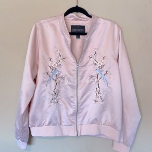 Forever 21+size pink satin jacket w/ embroidery 1x